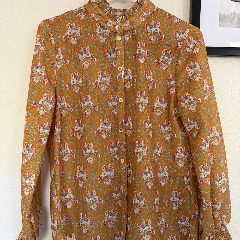 Etcetera Mustard Floral Blouse